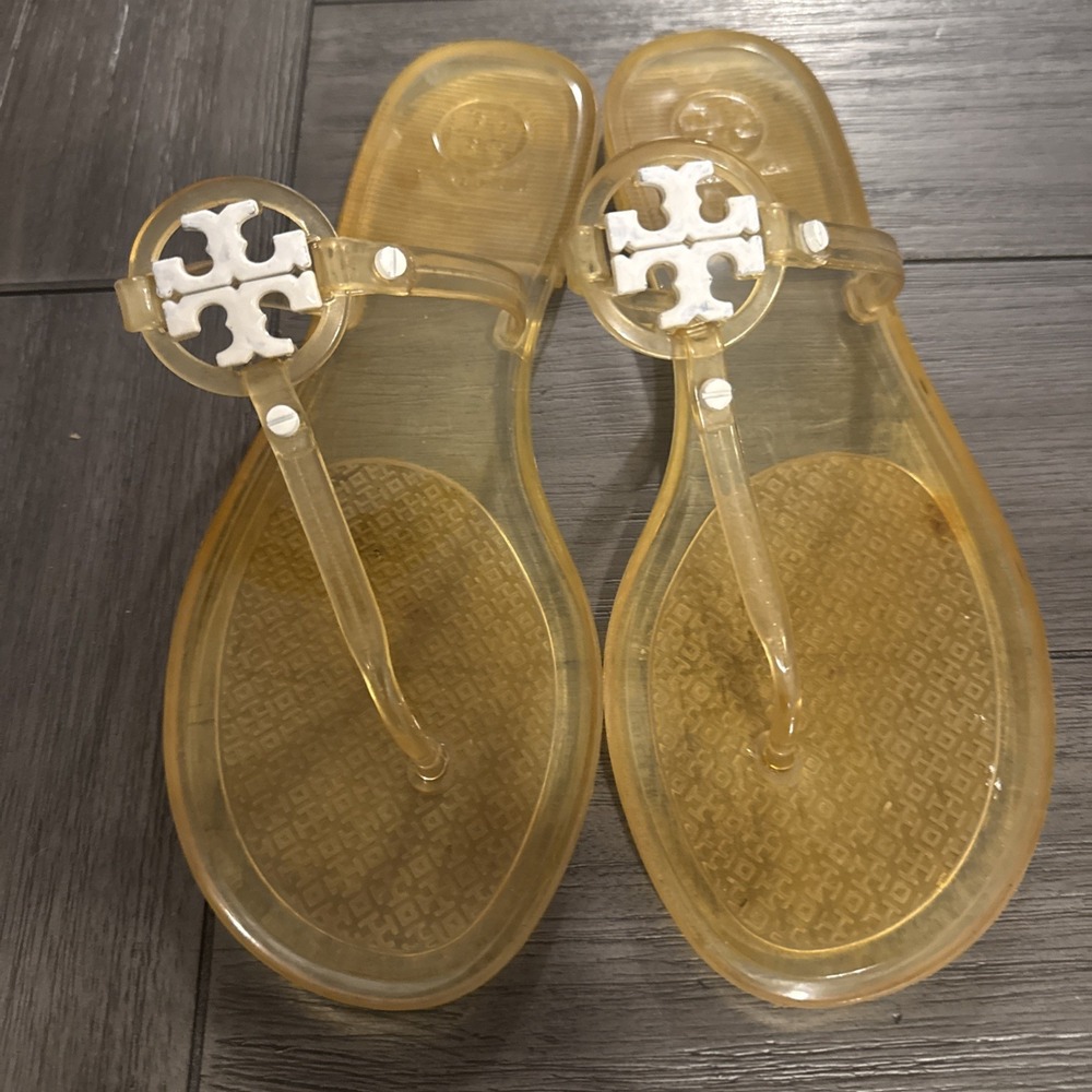 Tory Burch Mini Miller Jelly Thong Sandals Womens 8 Clear White Logo Shoe Preppy